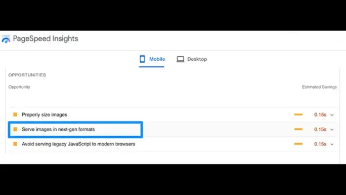 Google PageSpeed Insights Next-Gen Format Error