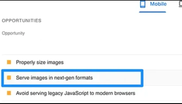 serve images in next gen formats error