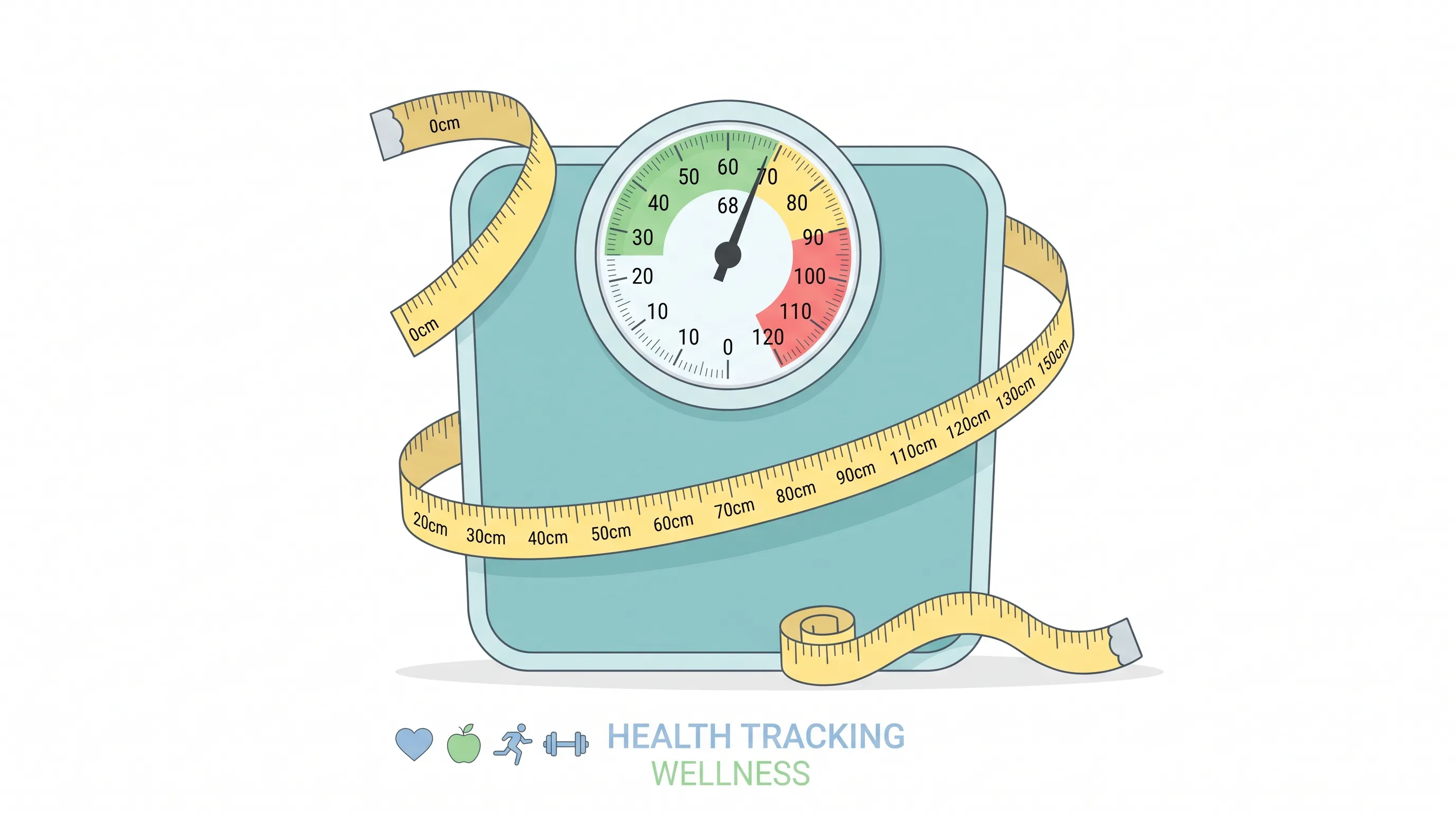 Scale, measuring tape and BMI gauge