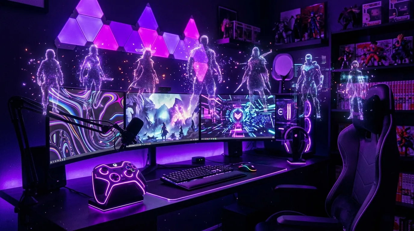 Gamer tags and usernames floating in neon style